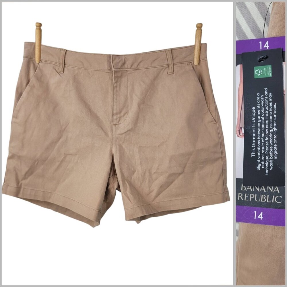 NEW Banana Republic Shorts Size 14 Chino Shorts Tan Beige Pockets Womens